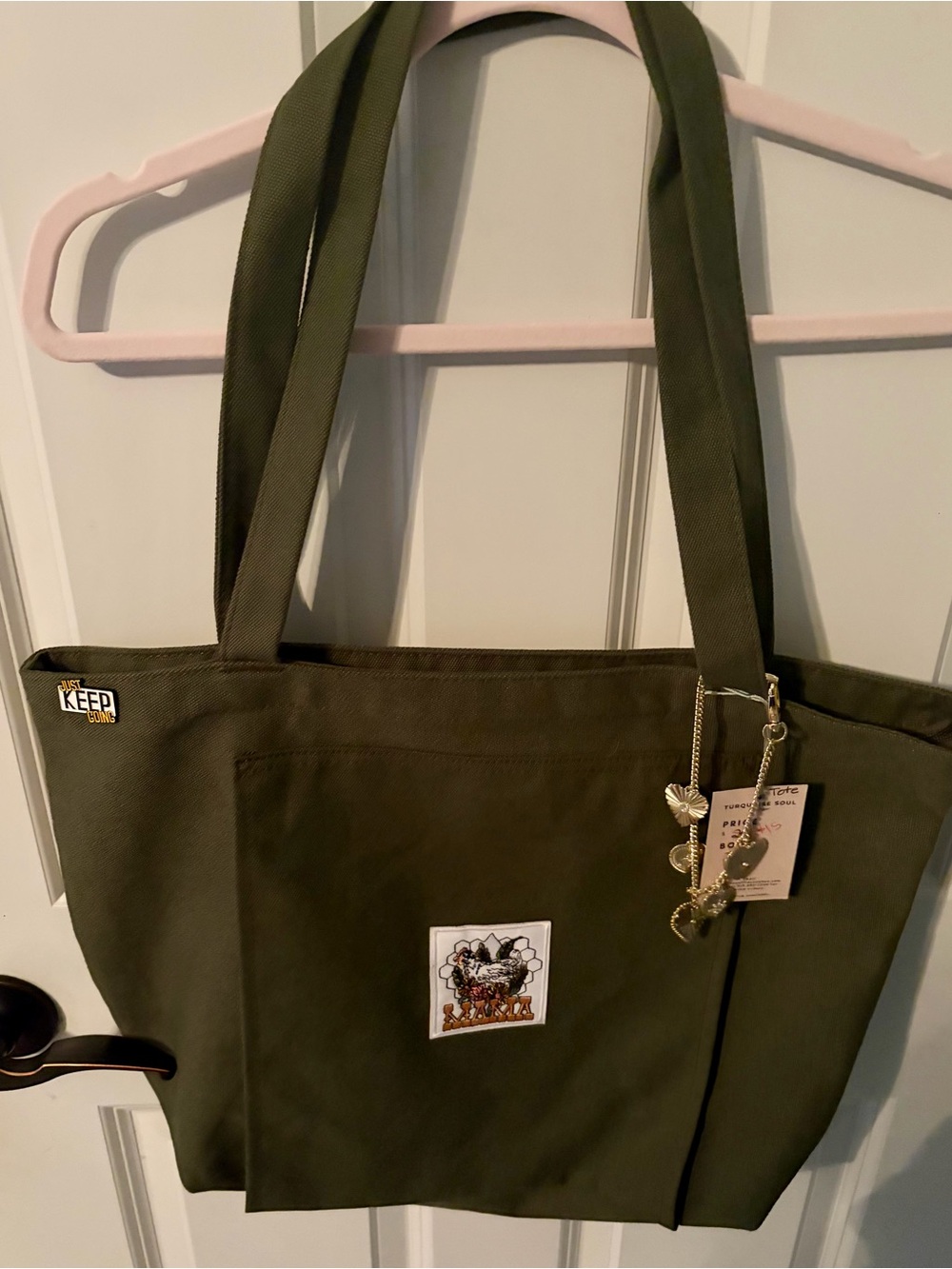 Green Tote Bag with Patch and Charm